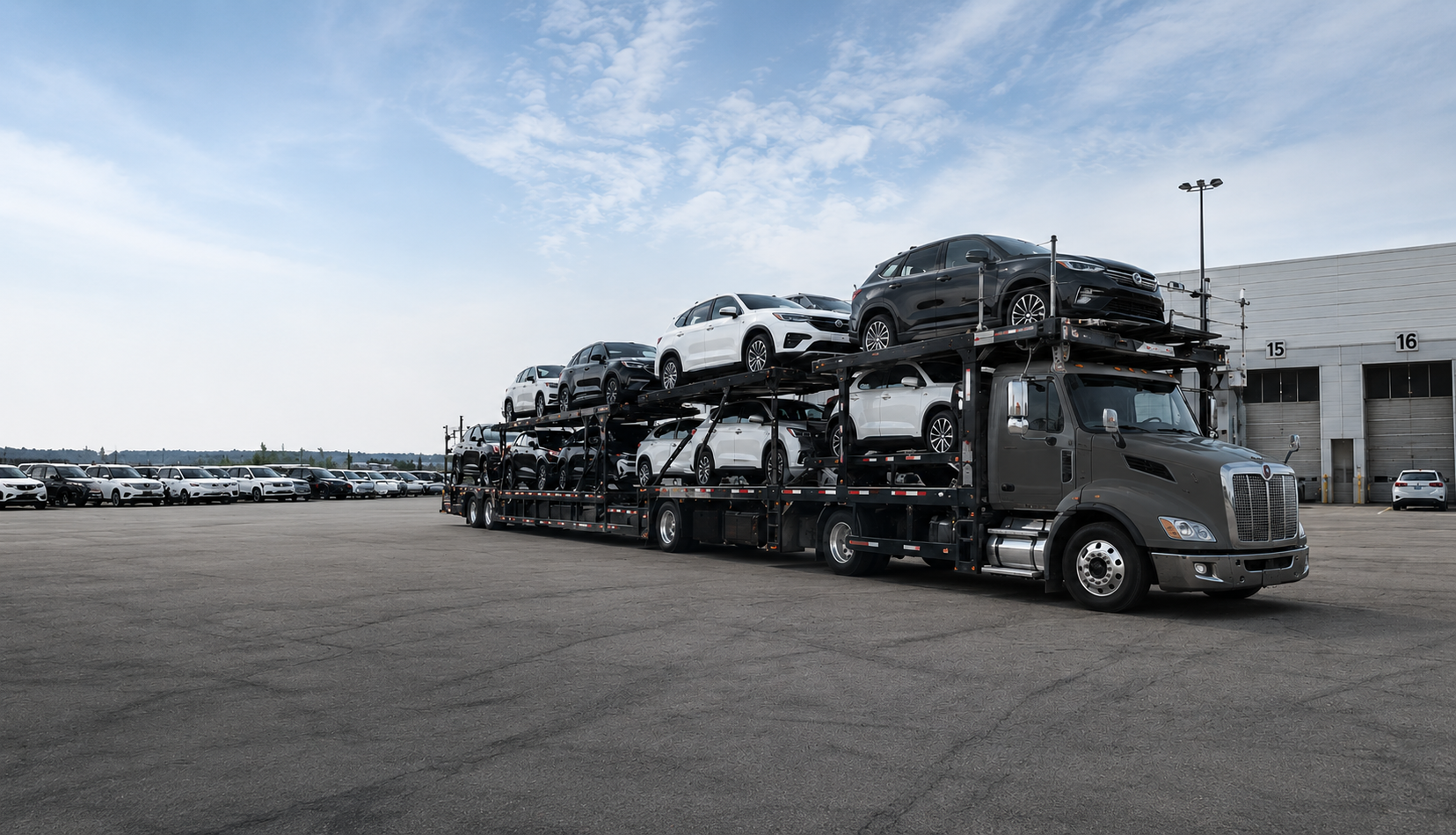 Open car carrier loaded with vehicles