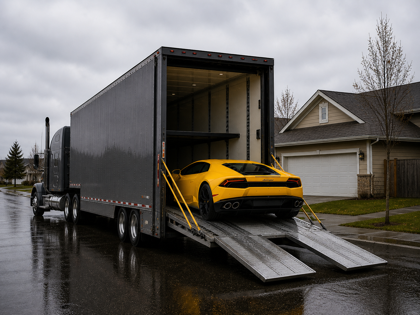 High-value vehicle loaded into an enclosed trailer