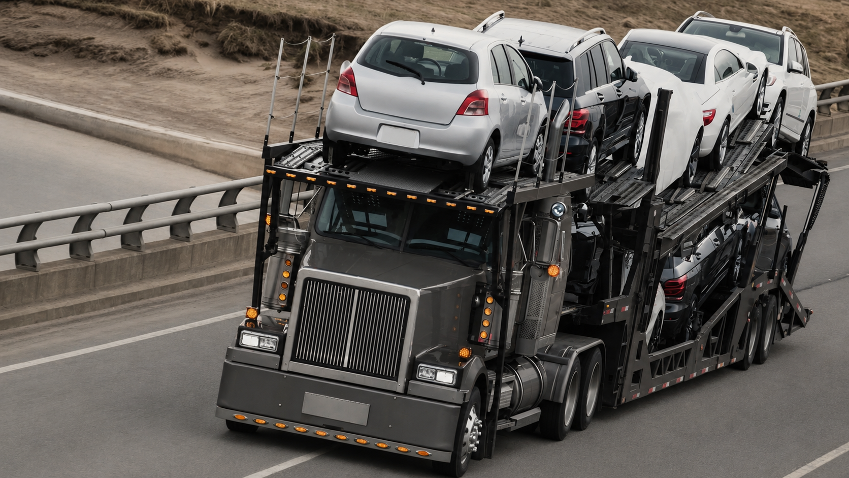 Car hauler on Canadian highway